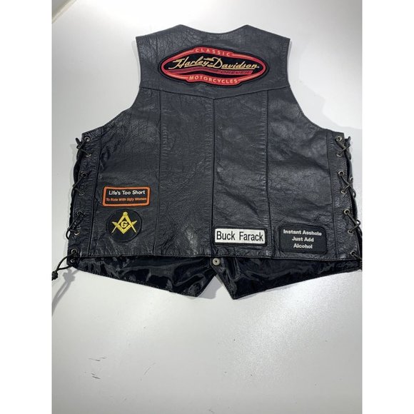 BIG B's Black Leather Vest Motorcycle Western 46   Harley Davidson Mason Patch - Picture 8 of 12